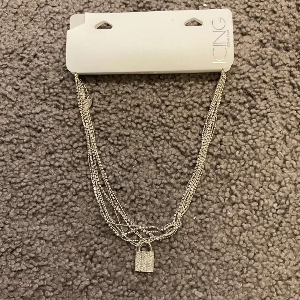 Vintage Bling Crystal Padlock Silver Necklace Jewelry Gift Goth, NWT